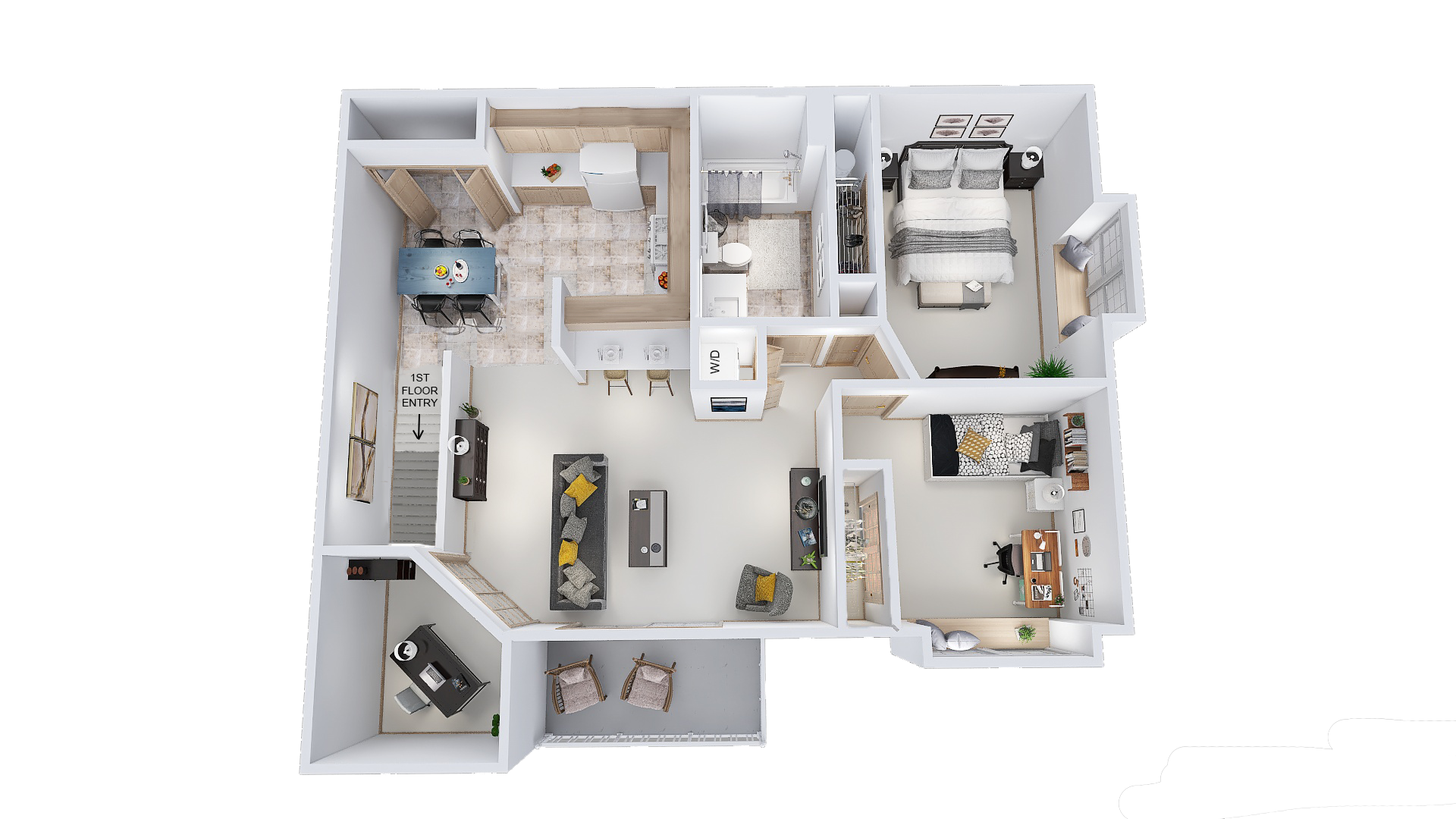 Floor plan for 2 beds, 1 bath, 1079 sqft